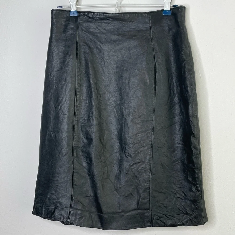 Vintage 90s Y2K black lambskin leather skirt small - Picture 5 of 11